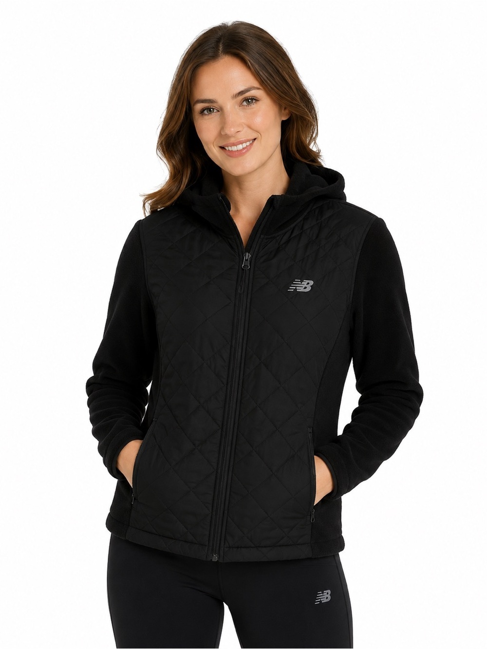 New Balance Quilted Fleece Hoodie Jacket Black Women’s L Zip Up